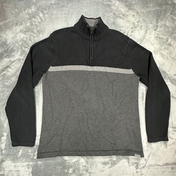 Eddie Bauer Other - Eddie Bauer Mens Quarter Zip Sweater Black Gray Colorblock Cotton Large 13403595